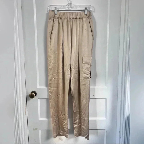 Fiorla Silk Champagne Drawstring Cargo Pants NEW - Picture 1 of 4